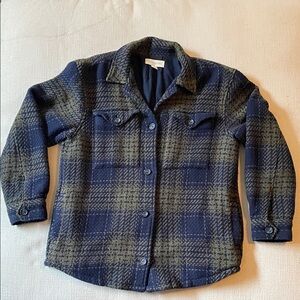 Outerknown Cloud Weave Plaid Shacket Button Up Navy & Olive Medium